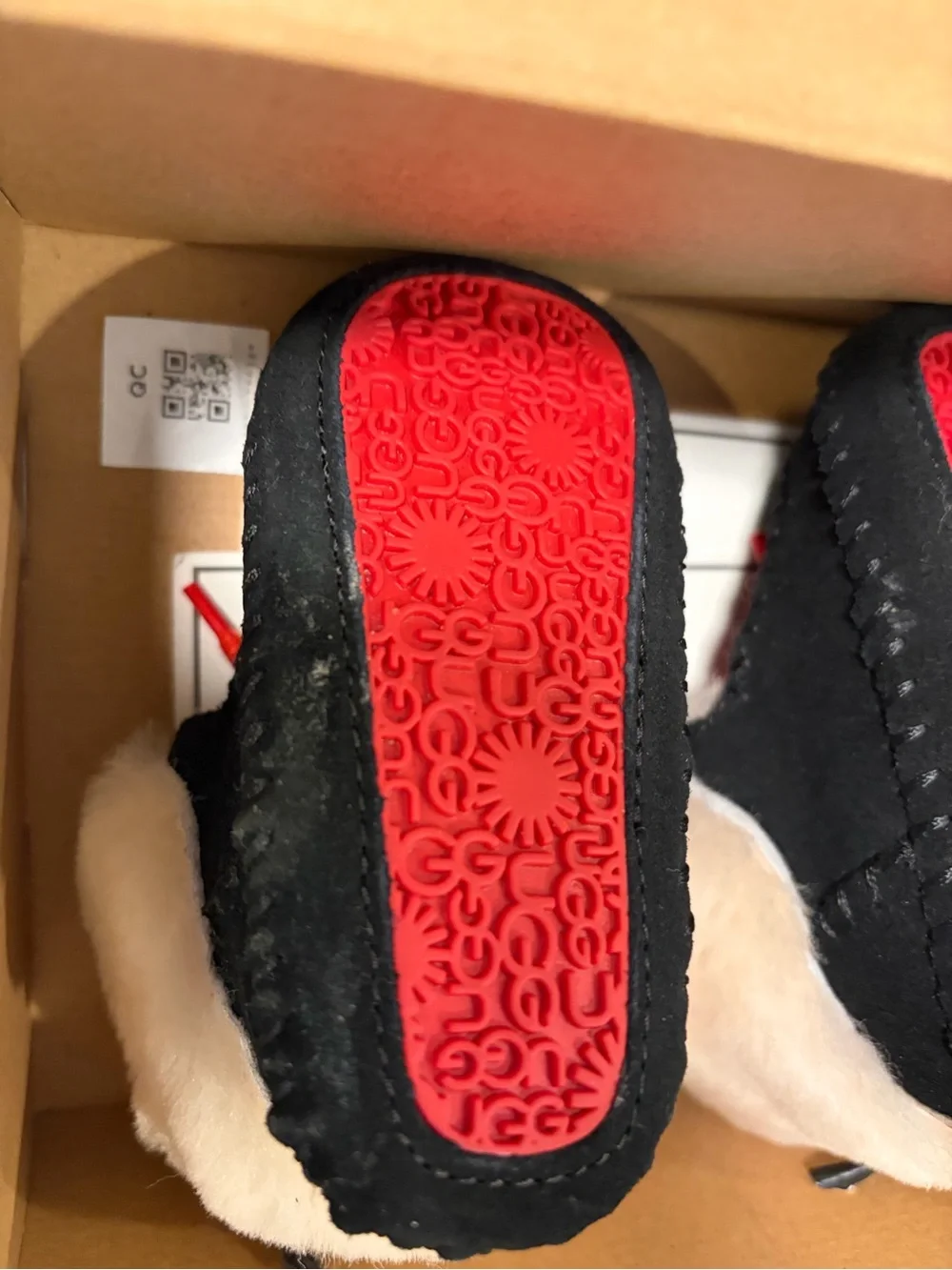 UGG Baby Moccasin Booties with Fur and Red Laces